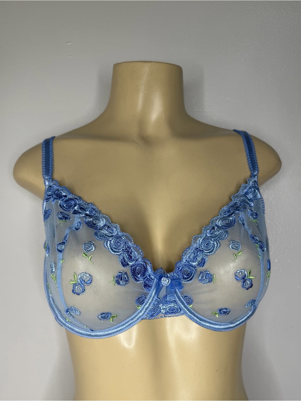 Lounge Blue Floral Embroidered Blush Balcony Bra 40DD E
